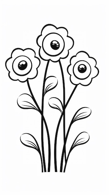 un dibujo de un ramo de flores con un contorno negro ai generativo