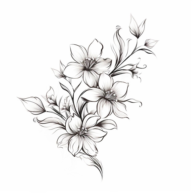 un dibujo de un ramo de flores en un fondo blanco generativo ai