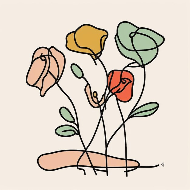 Foto un dibujo de un ramo de flores con hojas en un fondo blanco