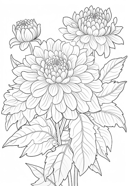 Un dibujo de un ramo de flores con hojas sobre un fondo blanco ai generativo