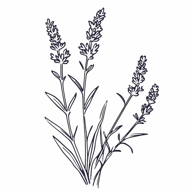 Foto un dibujo de un ramo de flores de lavanda en un fondo blanco