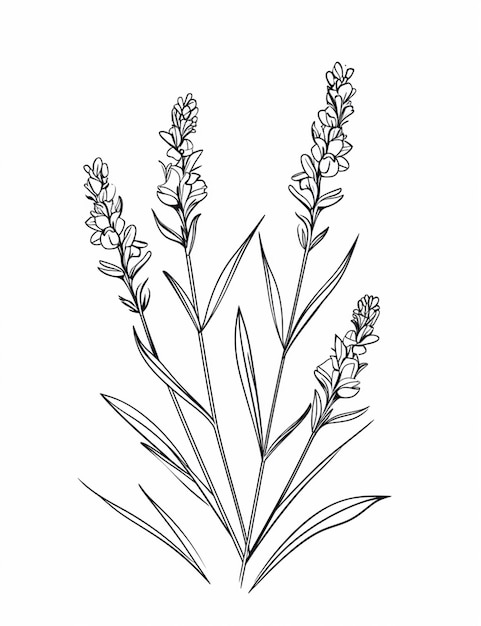 Foto un dibujo de un ramo de flores de lavanda sobre un fondo blanco ai generativo