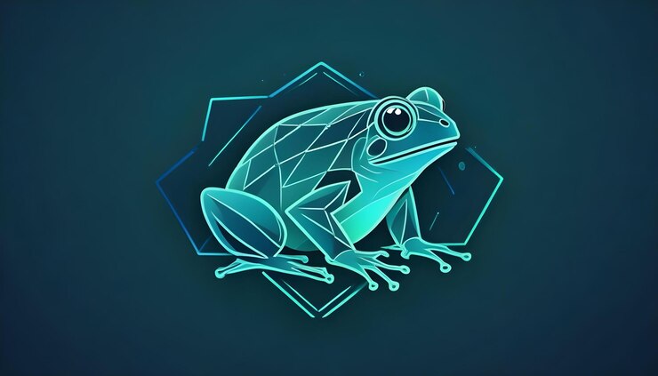 Foto un dibujo de una rana con un fondo azul y una rana verde en él