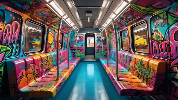Dibujo realista de arte urbano en un tren