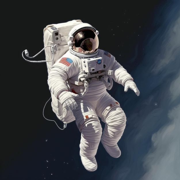 Un dibujo realista de un astronauta flotando en el espacio