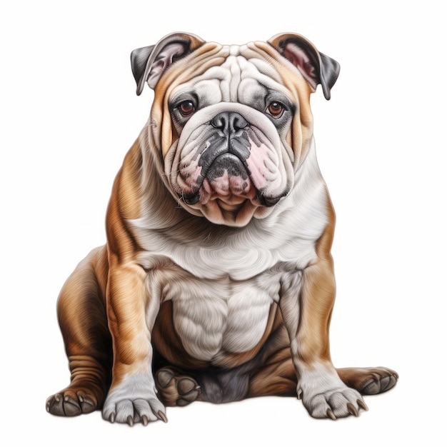 Dibujo realista de carbón de un bulldog inglés sobre un fondo blanco