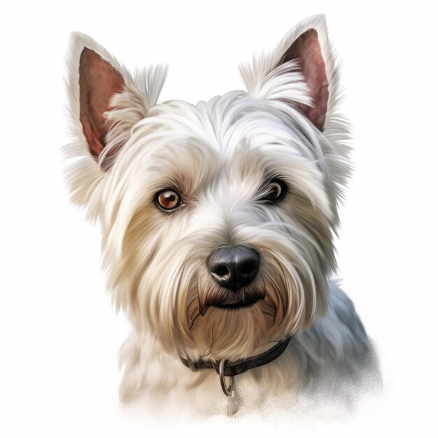 Dibujo realista a carbón de un Westie blanco detallado y limpio