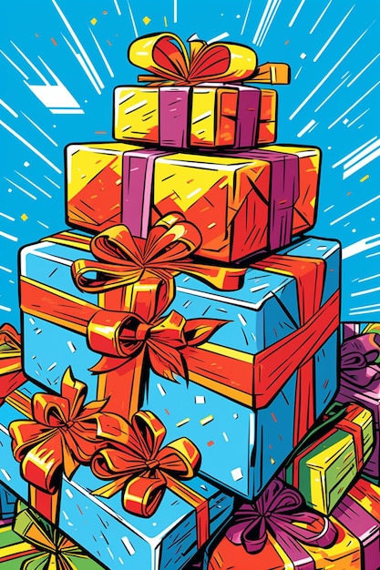 Foto dibujo de regalos de navidad en estilo pop art