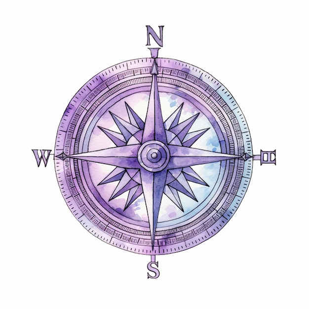 un dibujo de una rosa de brújula con un fondo púrpura y azul generativo ai