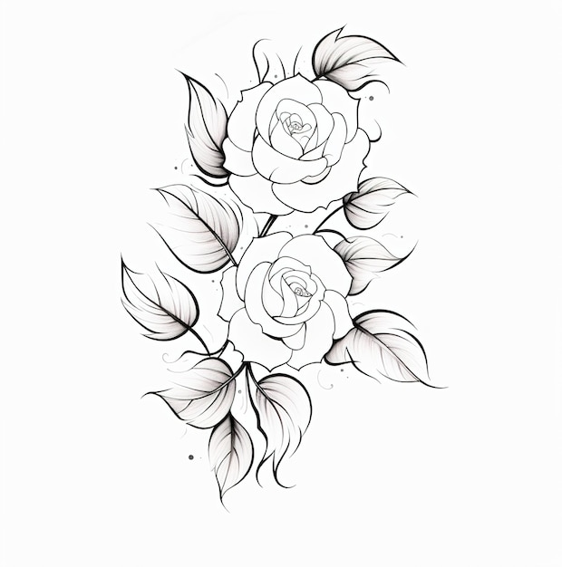 Un dibujo de una rosa con un contorno negro.