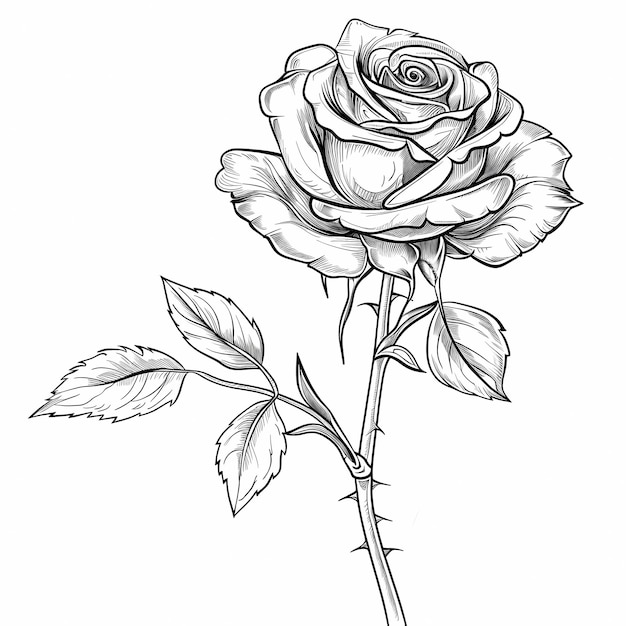 un dibujo de una rosa con un fondo blanco y negro