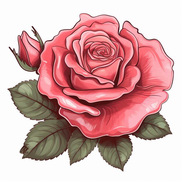 dibujo de una rosa con hojas y un ai generativo en ciernes