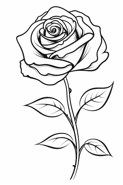 un dibujo de una rosa con hojas sobre un fondo blanco ai generativo