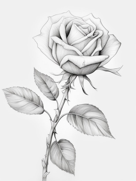 un dibujo de una rosa con hojas en un tallo generativo ai