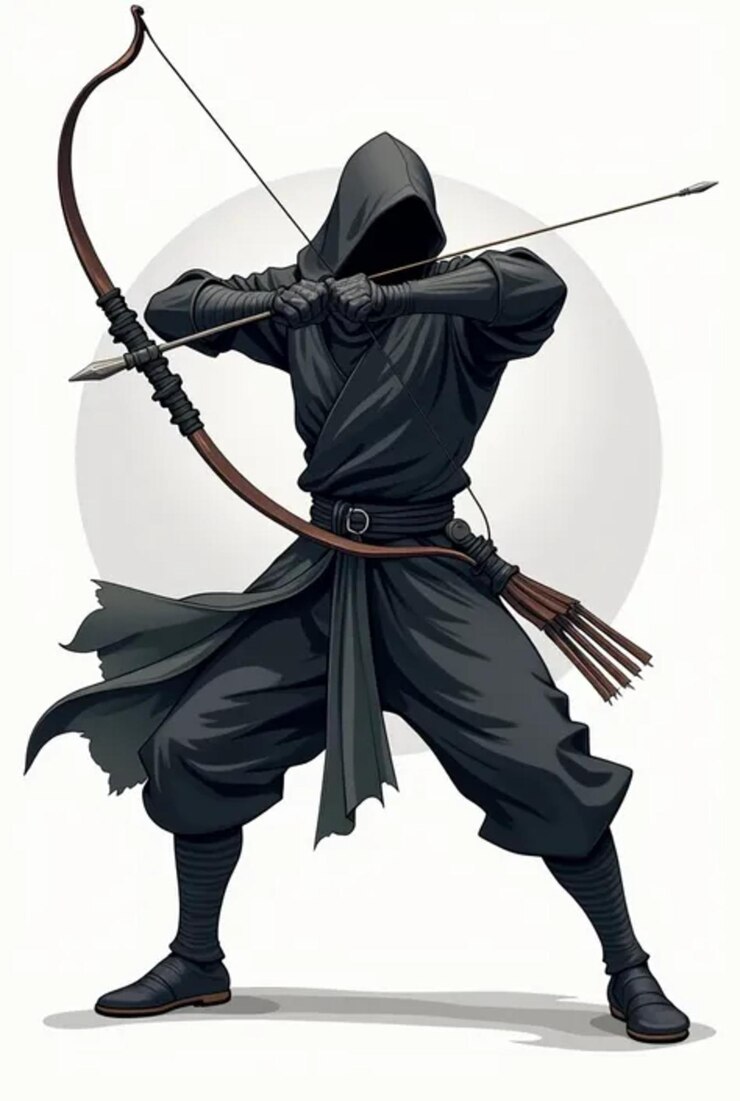 un dibujo de un samurai con un arco y una flecha