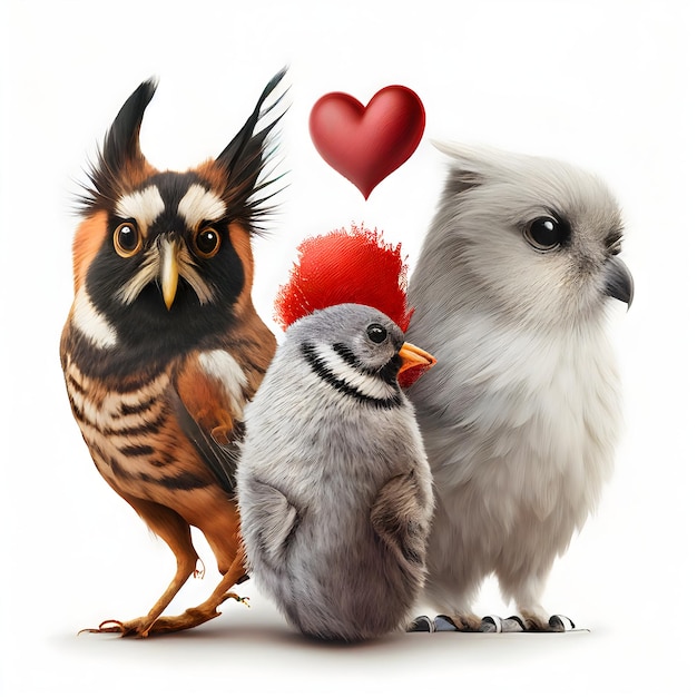 Foto dibujo de san valentín con pájaros enamorados y corazones