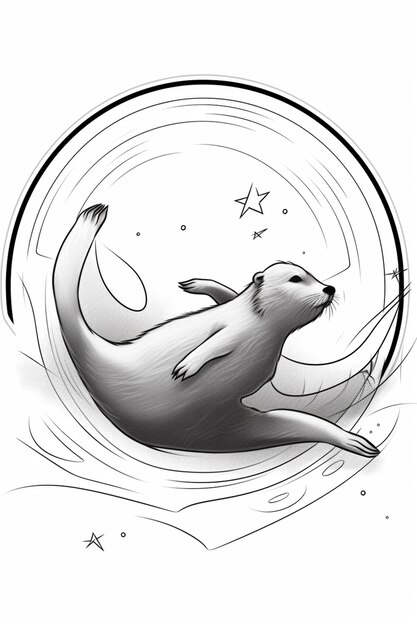 un dibujo de un sello en un círculo con estrellas en el fondo ai generativo