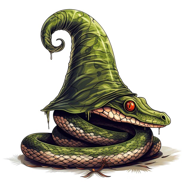 Foto un dibujo de una serpiente verde con un ojo rojo y una serpientes verde