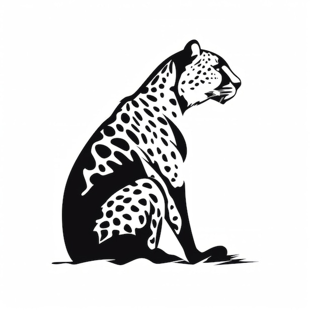Foto un dibujo de silueta en blanco y negro de un leopardo