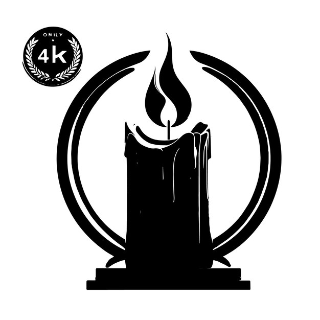 Dibujo de silueta en blanco y negro de una vela blanca en llamas