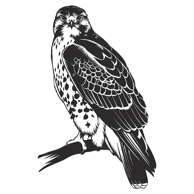 Un dibujo de una silueta de halcón con un fondo blanco y negro
