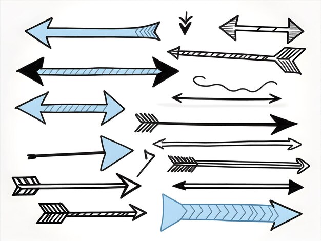 dibujo simple arte de garabateo flechas dibujadas a mano sobre un fondo blanco