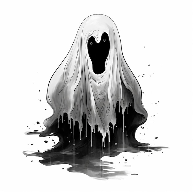 Dibujo simple de fantasma de Halloween con una luna