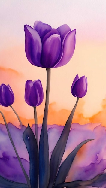 Dibujo simple de flores de tulipán acuarela