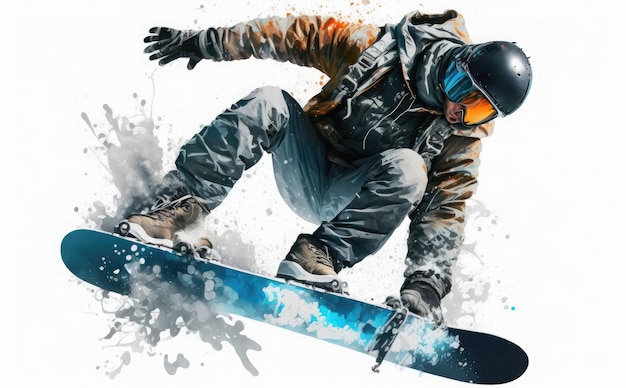 Un dibujo de un snowboarder que está en el aire.