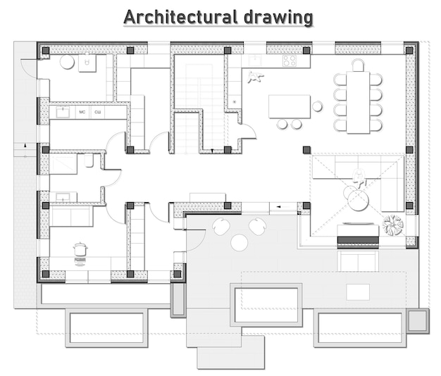 Dibujo sobre un fondo blanco. Fondo arquitectónico, cartel, cartel.