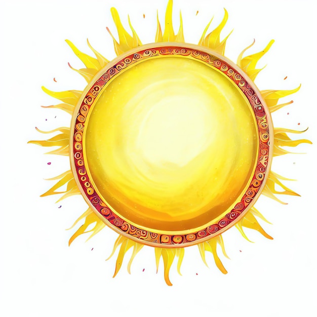 Un dibujo de un sol con un borde rojo y un borde dorado.