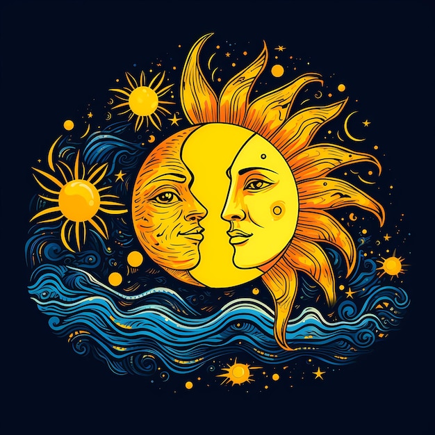 Dibujo del sol y la luna en el cielo IA generativa