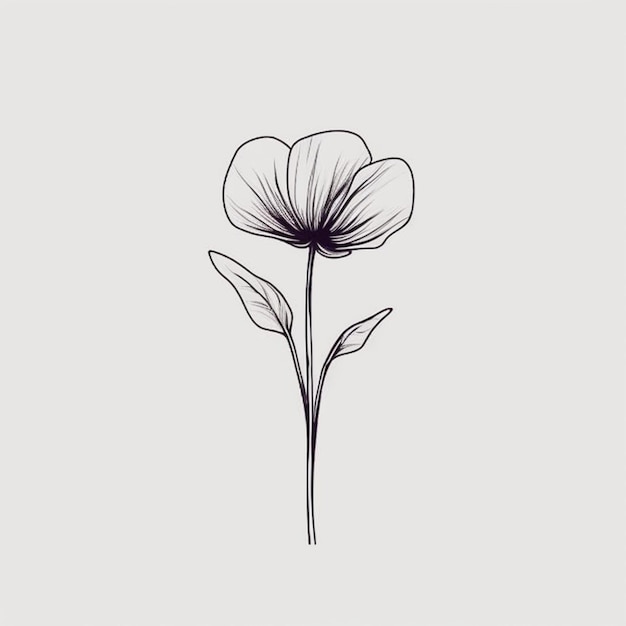 Un dibujo de una sola flor con hojas en un fondo blanco