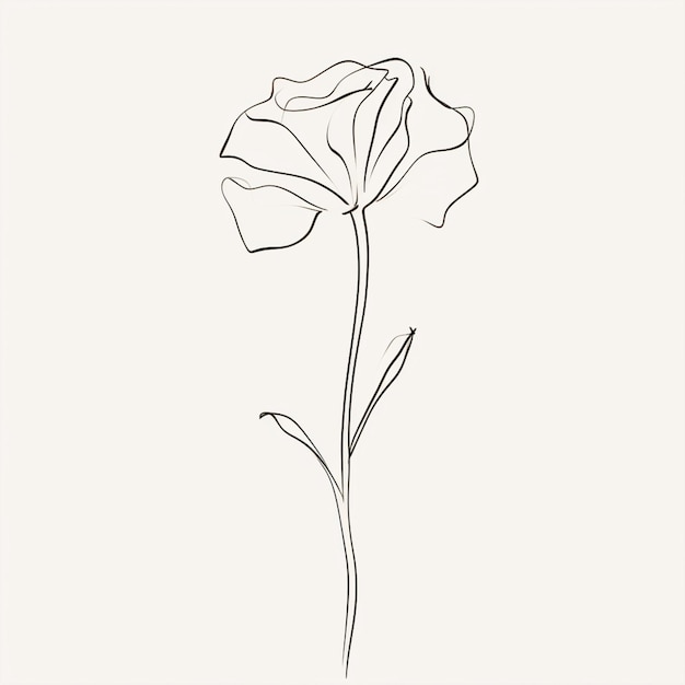dibujo de una sola flor con un tallo y hojas generativas ai