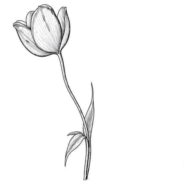 Dibujo de una sola flor con un tallo y hojas generativas ai