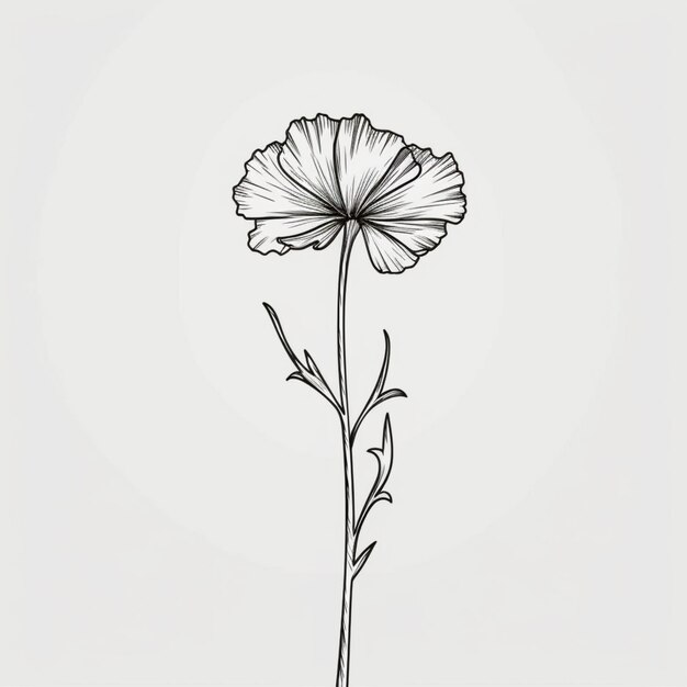 Un dibujo de una sola flor en un tallo con un tallo generativo ai