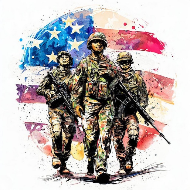 Un dibujo de soldados con las palabras ejército de EE. UU.