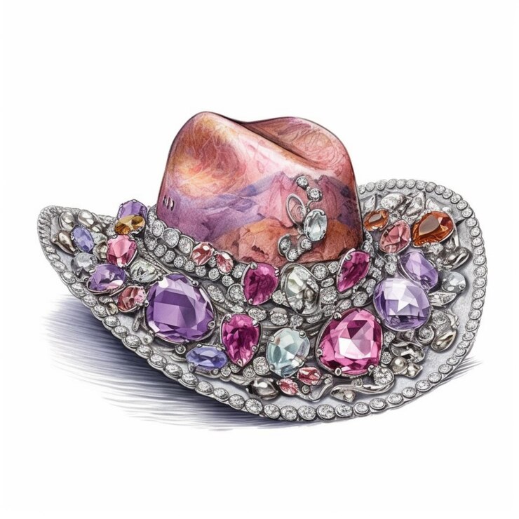 Foto un dibujo de un sombrero con joyas y gemas en él generativo ai