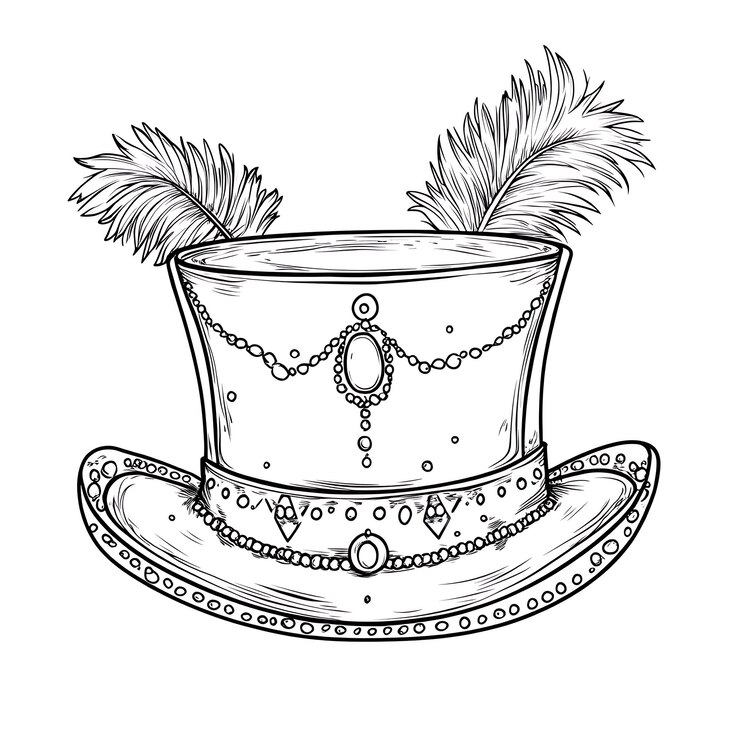Foto un dibujo de un sombrero con plumas en él