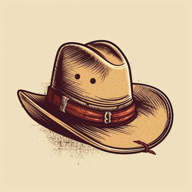 Un dibujo de un sombrero de vaquero con una banda de cuero que dice "vaquero"