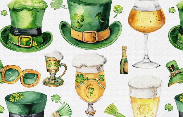 un dibujo de un sombrero verde con un trébol verde en él