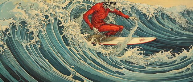 Foto un dibujo de un surfista en una tabla de surf que dice surfista