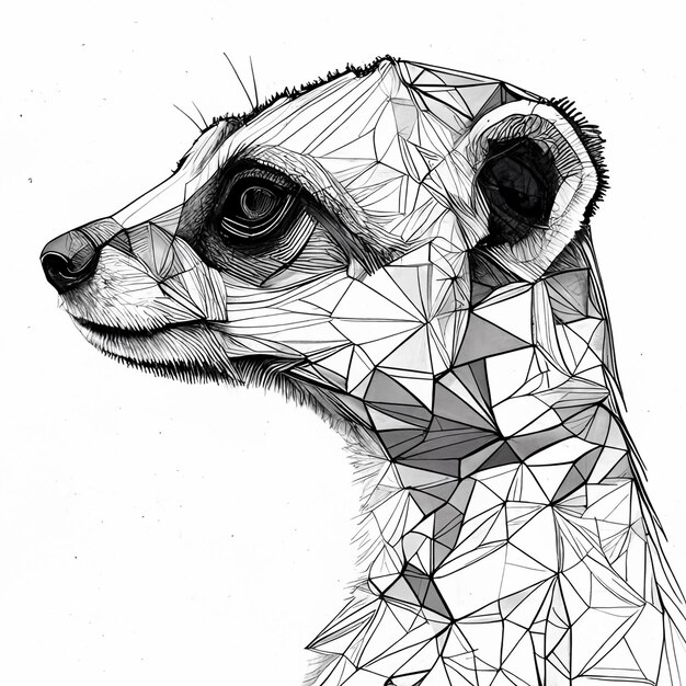 un dibujo de un suricata con un patrón geométrico en su cara generativo ai