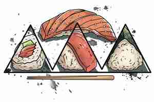 Foto un dibujo de sushi en un fondo blanco con un dibujado de sushi