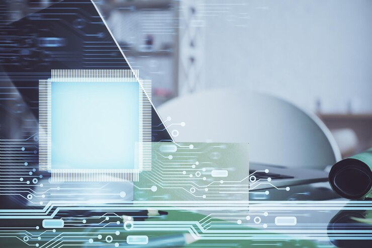 Foto dibujo y tabla sobre el tema de la tecnología con computadora doble exposición concepto de información