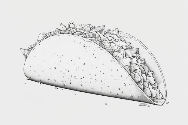 Dibujo de un taco mexicano de comida callejera dibujo ilustración generativa ai