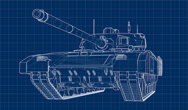 Dibujo del tanque desde diferentes ángulos representados en el estilo de dibujo.