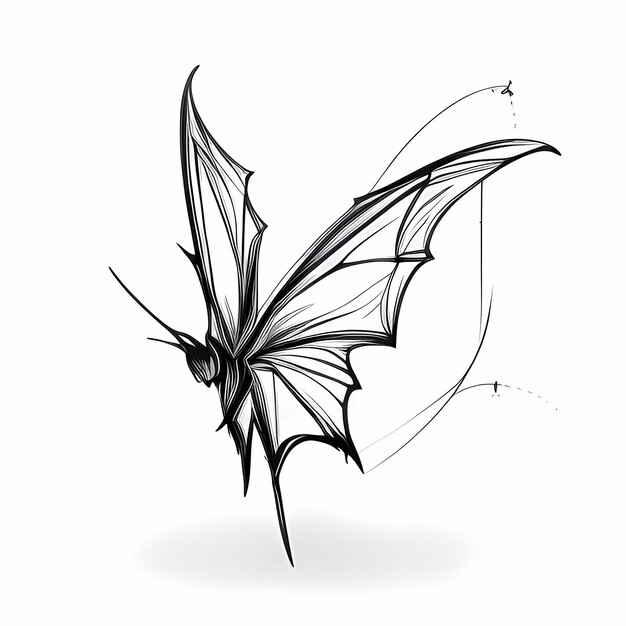 Foto dibujo de tatuaje de una mariposa murciélago estilo libro para colorear.