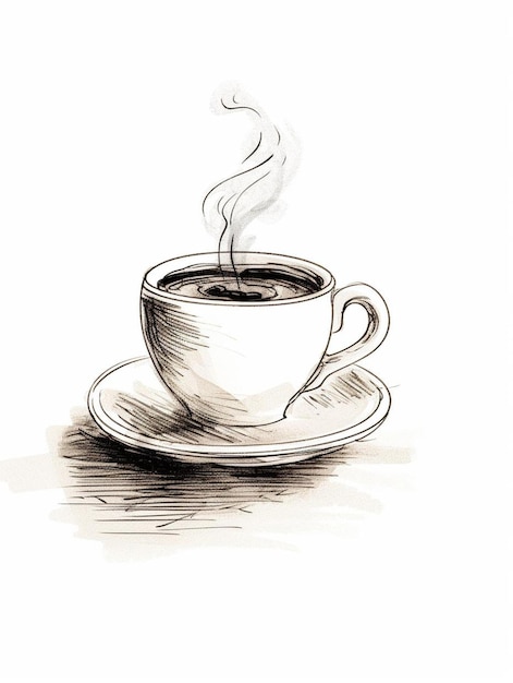 un dibujo de una taza de café con un café en ella