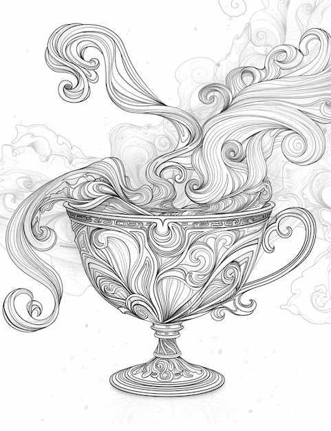 un dibujo de una taza de café con vapor saliendo de ella
